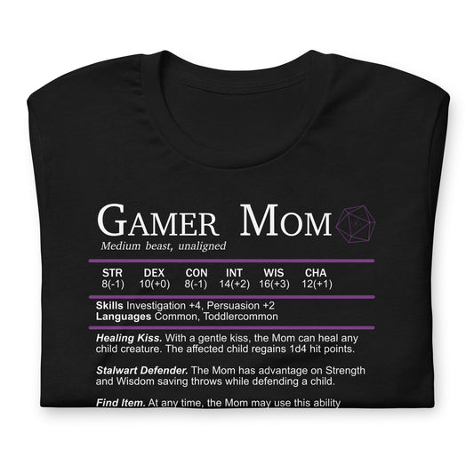 Gamer Mom Stat Sheet - Funny RPG T-shirt